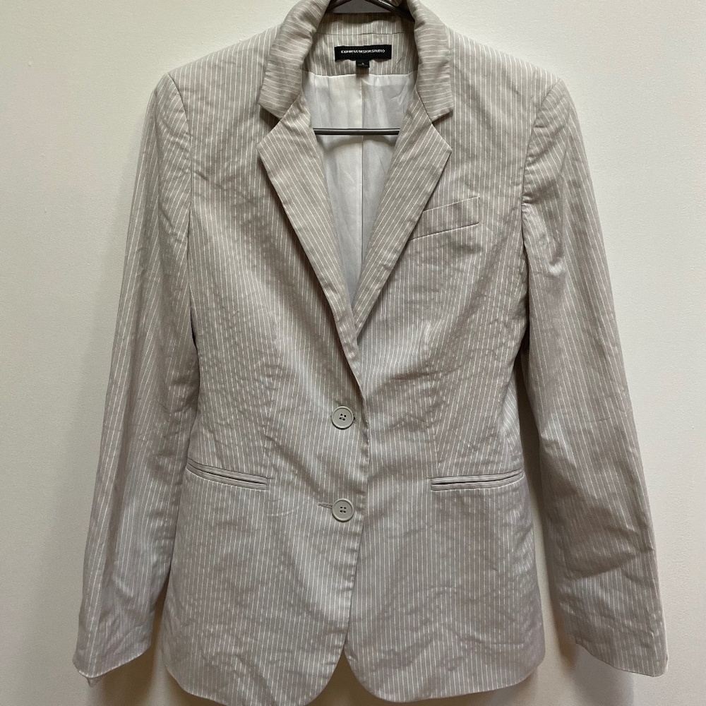 Gray and White Pinstripe Blazer by Express Design Studio